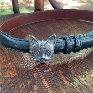 Vintage Cat Leather Belt Sterling Silver Buckle